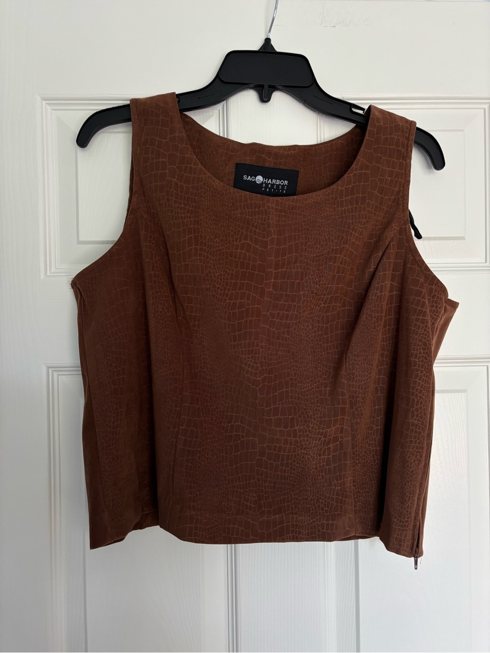 Sag Harbor Croc-Embossed Brown Sleeveless Tank